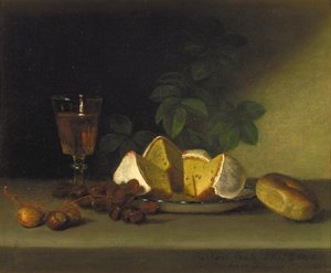 Stilleben med vin, kake og nøtter, 1819